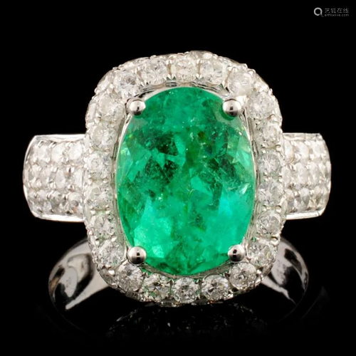 18K Gold 3.60ct Emerald & 2.27ctw Diamond Ring