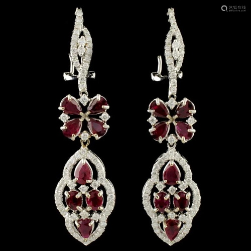 18K Gold 4.15ct Ruby & 1.27ctw Diamond Earrings