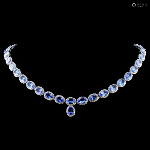 14K Gold 31.59ct Tanzanite & 6.50ctw Diamond Neckl