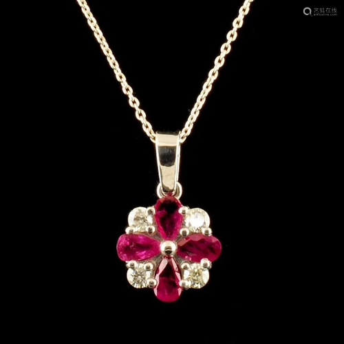 14K Gold 1.50ct Ruby & 0.20ct Diamond Pendant