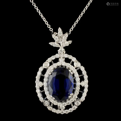 18K Gold 4.92ct Kyanite & 0.87ctw Diamond Pendant