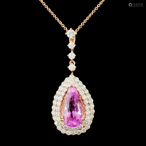 14K Gold 6.62ct Kunzite & 1.69ctw Diamond Pendant