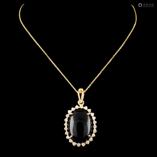 14K Gold Onyx & 0.41ctw Diamond Pendant