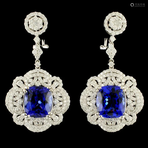 18K Gold 16.98ct Tanzanite & 4.55ctw Diamond Earri