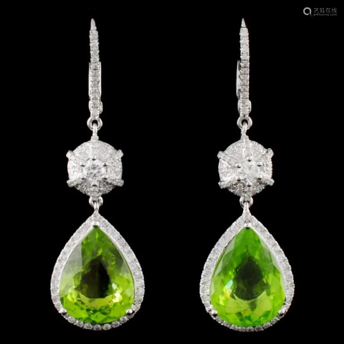 14K White Gold 10.13ct Peridot & 0.88ct Diamond Ea