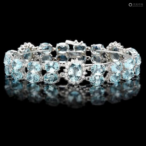 `14k Gold 38.00ct Aquamarine & 2.00ct Diamond Brac