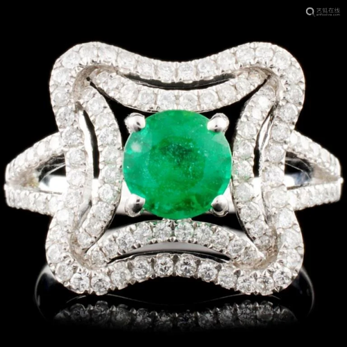 14K Gold 0.90ct Emerald & 0.60ctw Diamond Ring