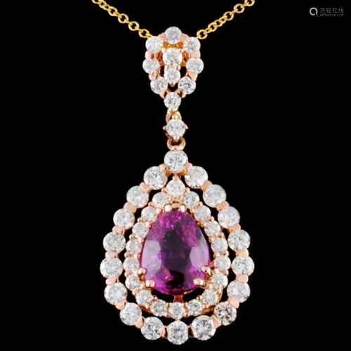 18K Gold 2.99ct Sapphire & 1.77ctw Diamond Pendant