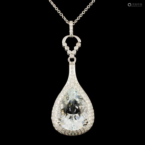 14K Gold 6.99ct Aquamarine & 0.98ctw Diamond Penda