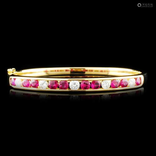 18K Gold 2.30ctw Ruby & 1.24ctw Diamond Bangle