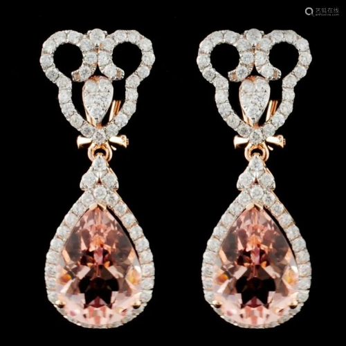 14K Gold 7.25ct Morganite & 1.30ct Diamond Earring