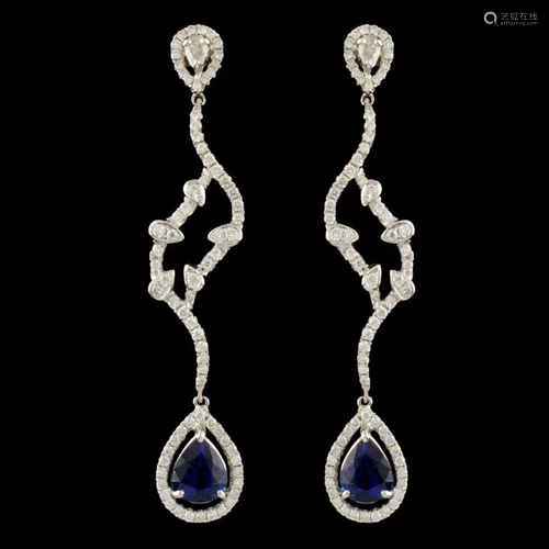 14K Gold 2.52ct Sapphire & 1.10ctw Diamond Earring