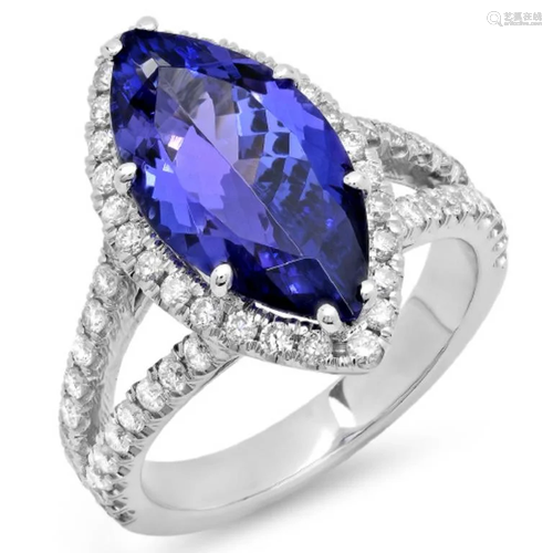 14K Gold 5.00ct Tanzanite & 0.85ct Diamond Ring