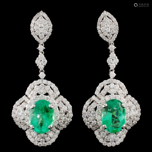 18K Gold 5.74ctw Emerald & 4.31ctw Diamond Earring