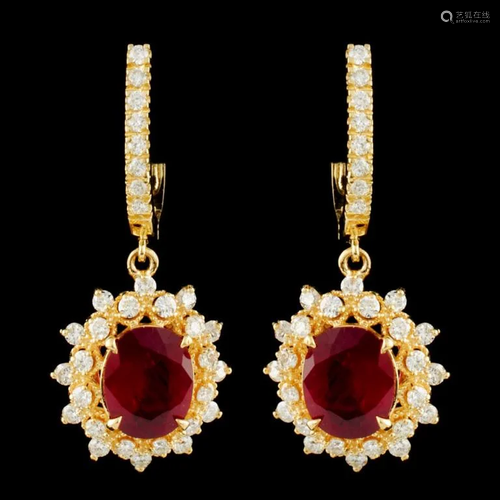 14K Gold 5.46ct Ruby & 1.74ctw Diamond Earrings