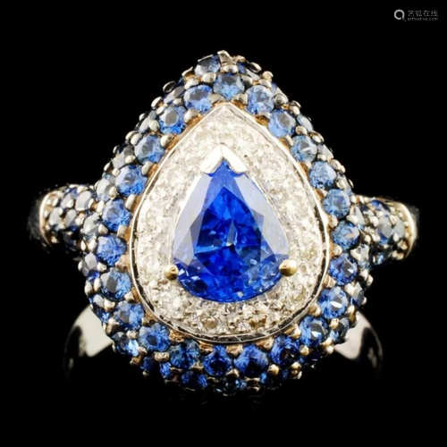 18K Gold 4.10ct Sapphire & 0.24ctw Diamond Ring