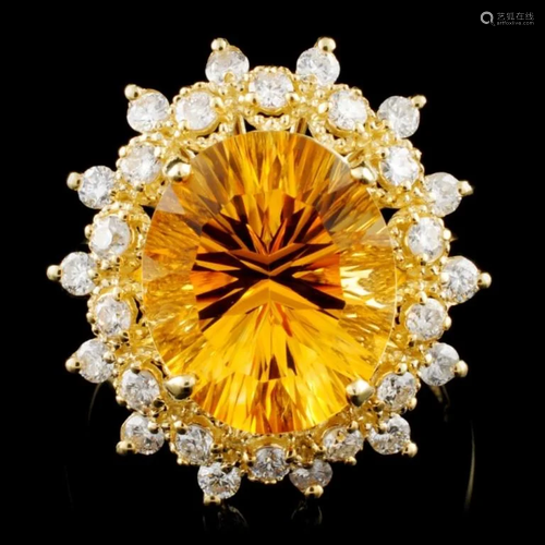 14K Gold 5.00ct Citrine & 0.75ctw Diamond Ring