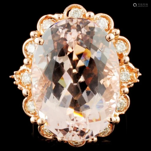 4K Gold 23.77ct Morganite & 2.10ctw Diamond Ring