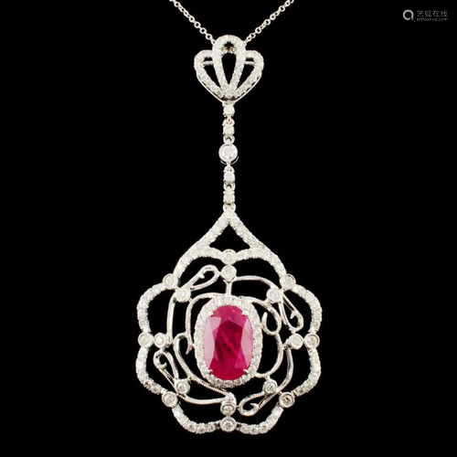 18K Gold 4.39ct Ruby & 1.84ctw Diamond Pendant