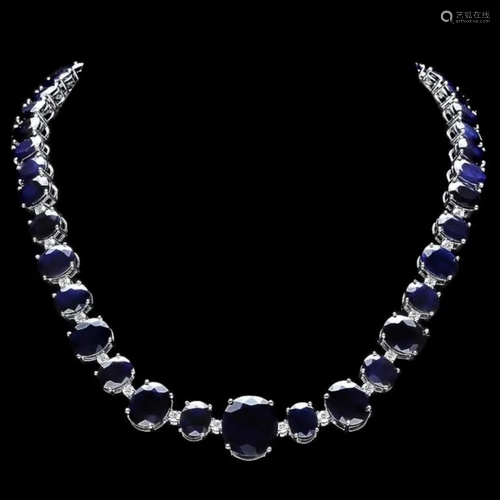 `14k Gold 170.00ct Sapphire & 2.00ct Diamond Neckl