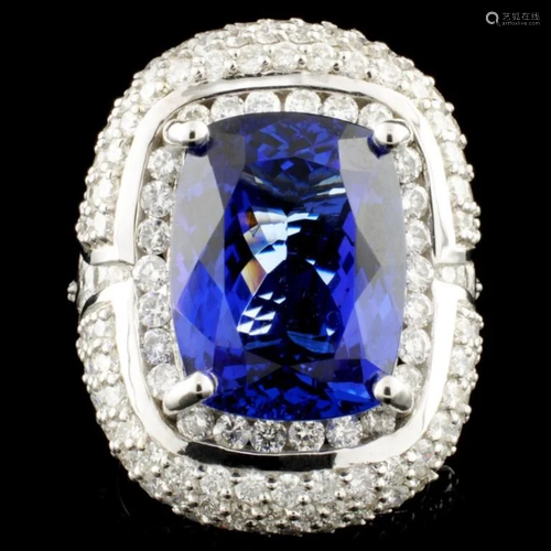 18K Gold 10.92ct Tanzanite & 3.76ctw Diamond Ring