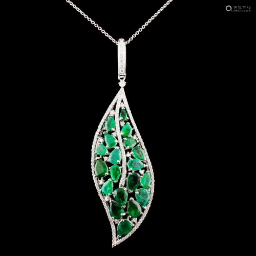 14K Gold 7.93ctw Emerald & 1.05ctw Diamond Pendant