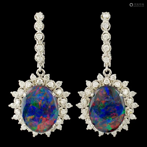 14K Gold 9.27ct Opal & 1.86ctw Diamond Earrings