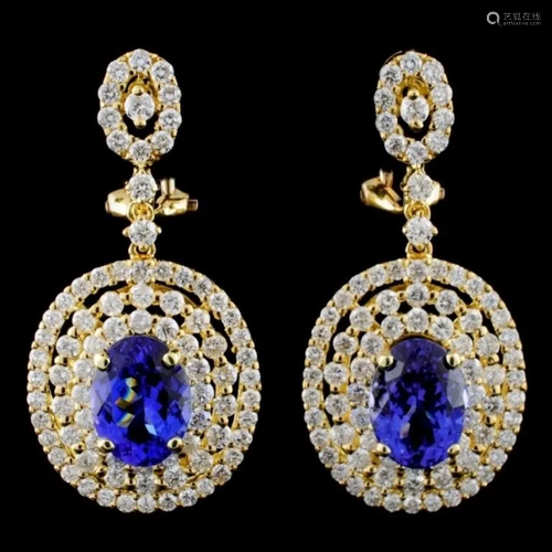 18K Gold 4.14ctw Tanzanite & 2.76ctw Diamond Earri