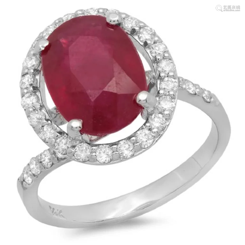 14K Gold 5.00ct Ruby & 0.50ct Diamond Ring