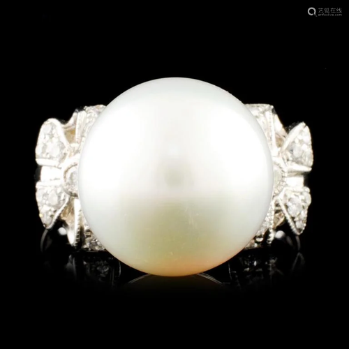 18K Gold 12.00MM Pearl & 0.27ctw Diamond Ring