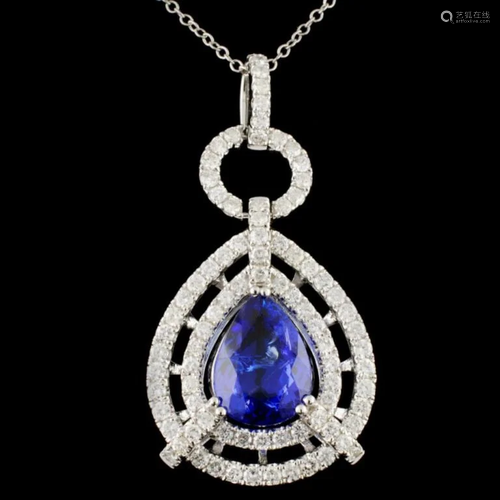 18K Gold 3.88ct Tanzanite & 1.85ctw Diamond Pendan