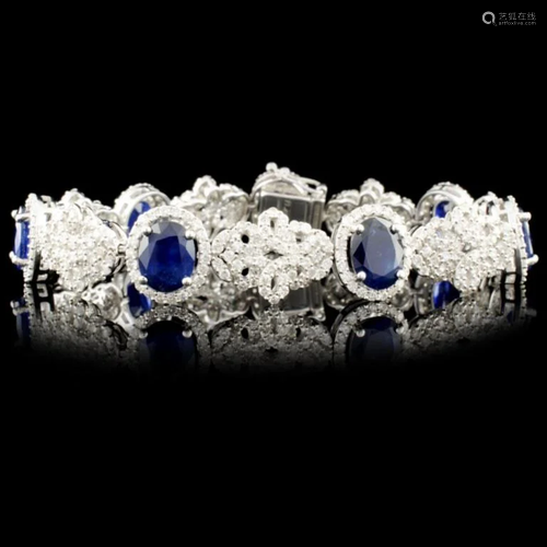 18K Gold 13.28ct Sapphire & 5.60ctw Diamond Bracel