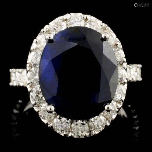 14K Gold 8.00ct Sapphire & 2.00ctw Diamond Ring