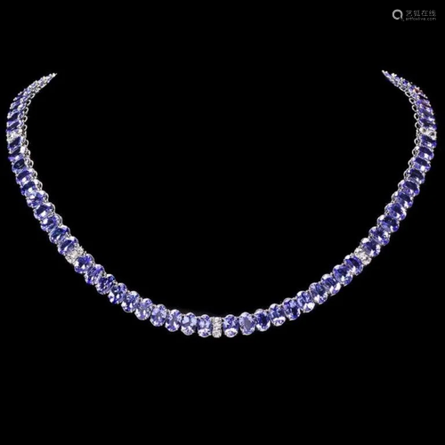 14k Gold 55.00ct Tanzanite & 1.35ct Diamond Neckl