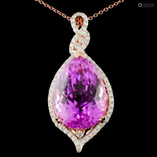 14K Gold 28.58ct Kunzite & 0.78ctw Diamond Pendant