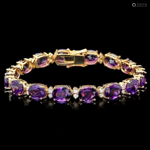 `14k Gold 30.00ct Amethyst & 1.35ct Diamond Bracel