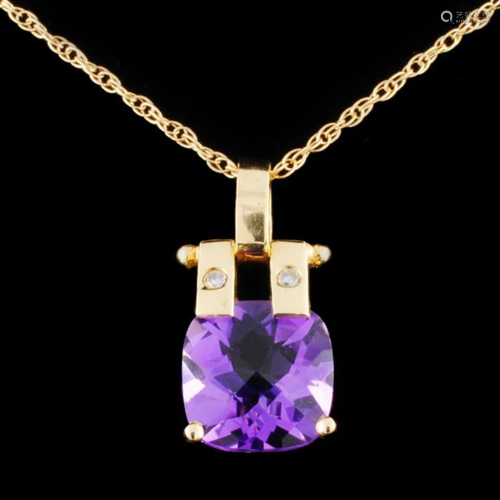 14K Gold 3.50ct Amethyst & 0.03ctw Diamond Pendant