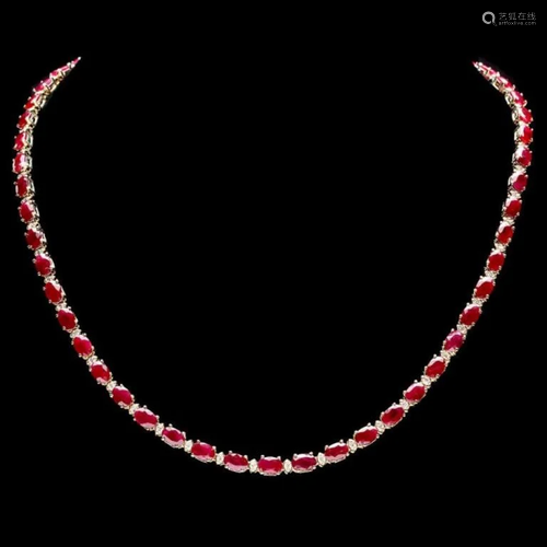 14k Gold 27.00ct Ruby & 1.25ct Diamond Necklace