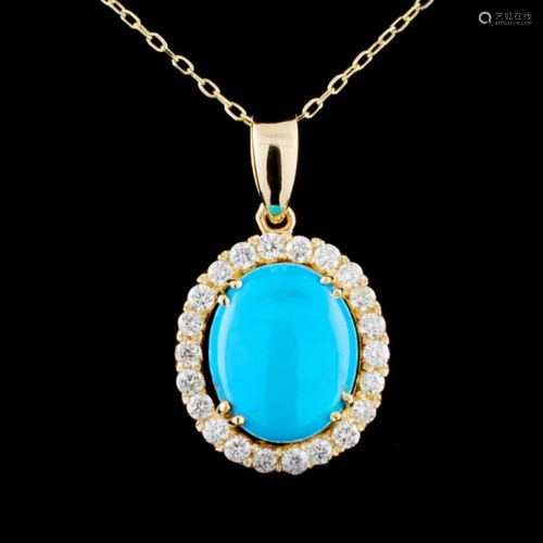 14K Gold 3.07ct Turquoise & 0.52ctw Diamond Pendan