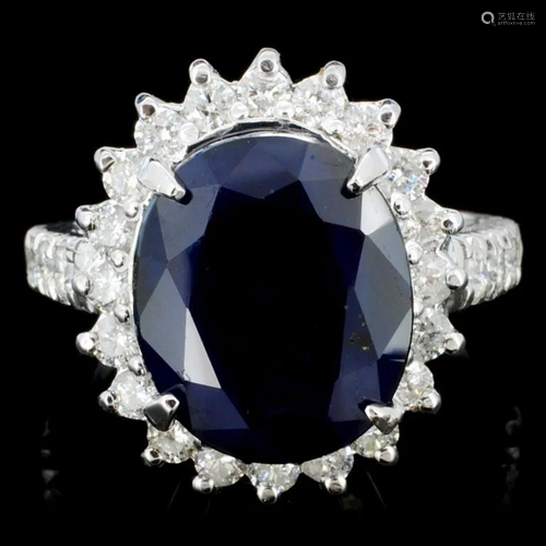 14K Gold 6.00ct Sapphire & 1.50ctw Diamond Ring