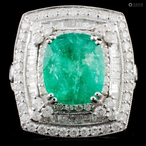 18K White Gold 3.24ct Emerald & 1.58ctw Diamond Ri