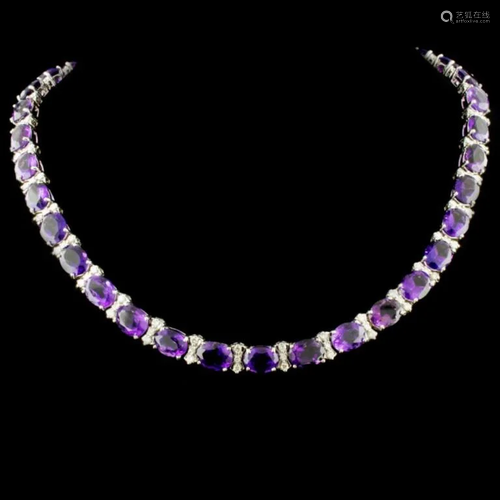 14K Gold 61.80ctw Amethyst & 2.58ctw Diamond Neckl