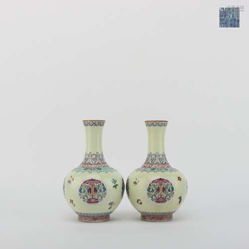 A Pair of Enamel Vases