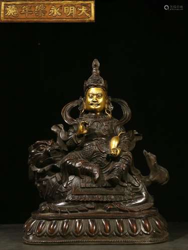 Overseas Backflow.Gilt Copper Statue of Seated Vaisravana