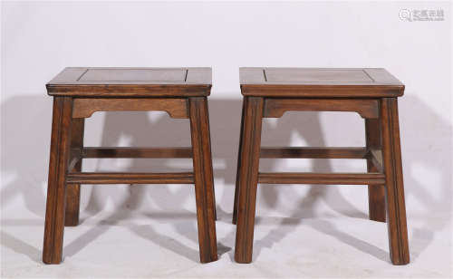 A PAIR OF CHINESE HARDWOOD SQUARE STOOLS