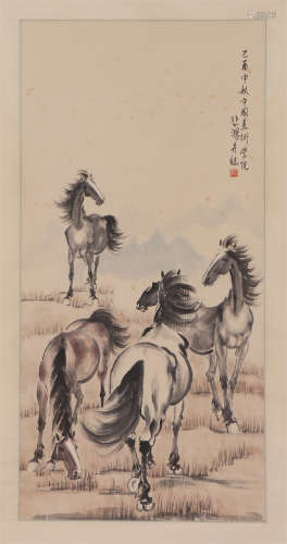 A CHINESE PAINTING OF FOUR HORSES