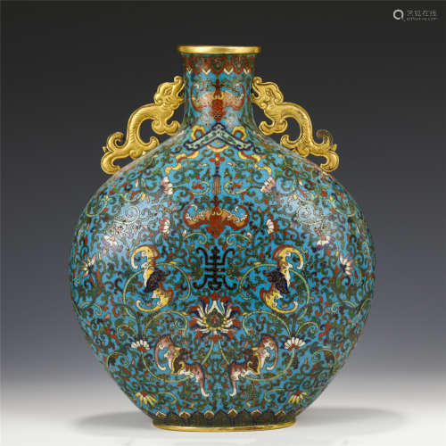 A CHINESE CLOISONNE FLASK MOON VASE