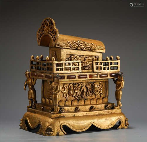 A CHINESE GILT BRONZE COFFIN TABLE ITEM