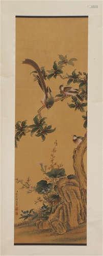 A CHINESE PAINTING OF BIRDS AND FLOWERS