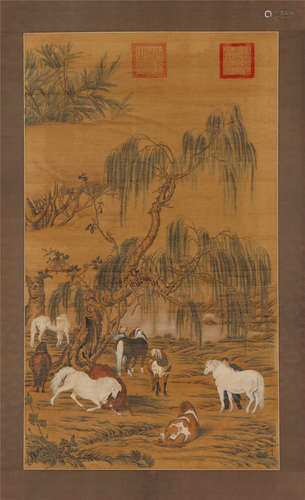 A CHINESE PAINTING OF FINE HORSES